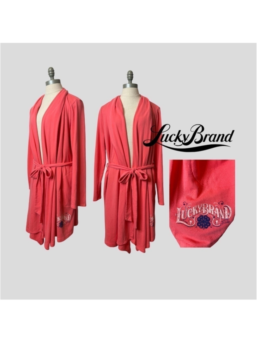 Lucky Brand Women’s Y2K Vintage Coral Long Sleeve Cotton Blend Boho Robe XL - Picture 2 of 10